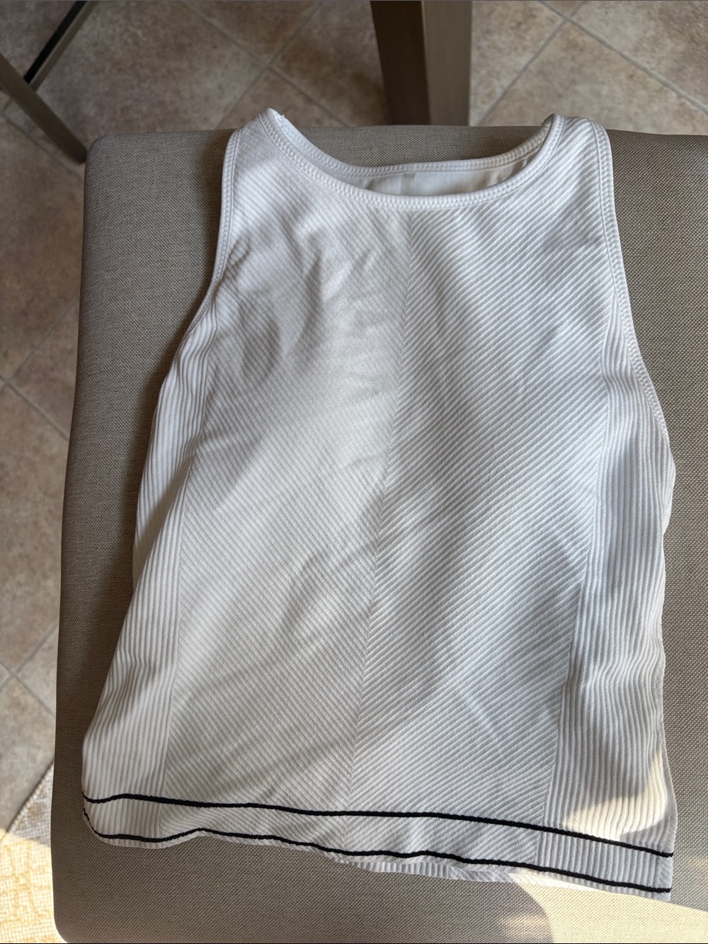 White Ribbed Women's Tank Top with Black Contrast Hem
